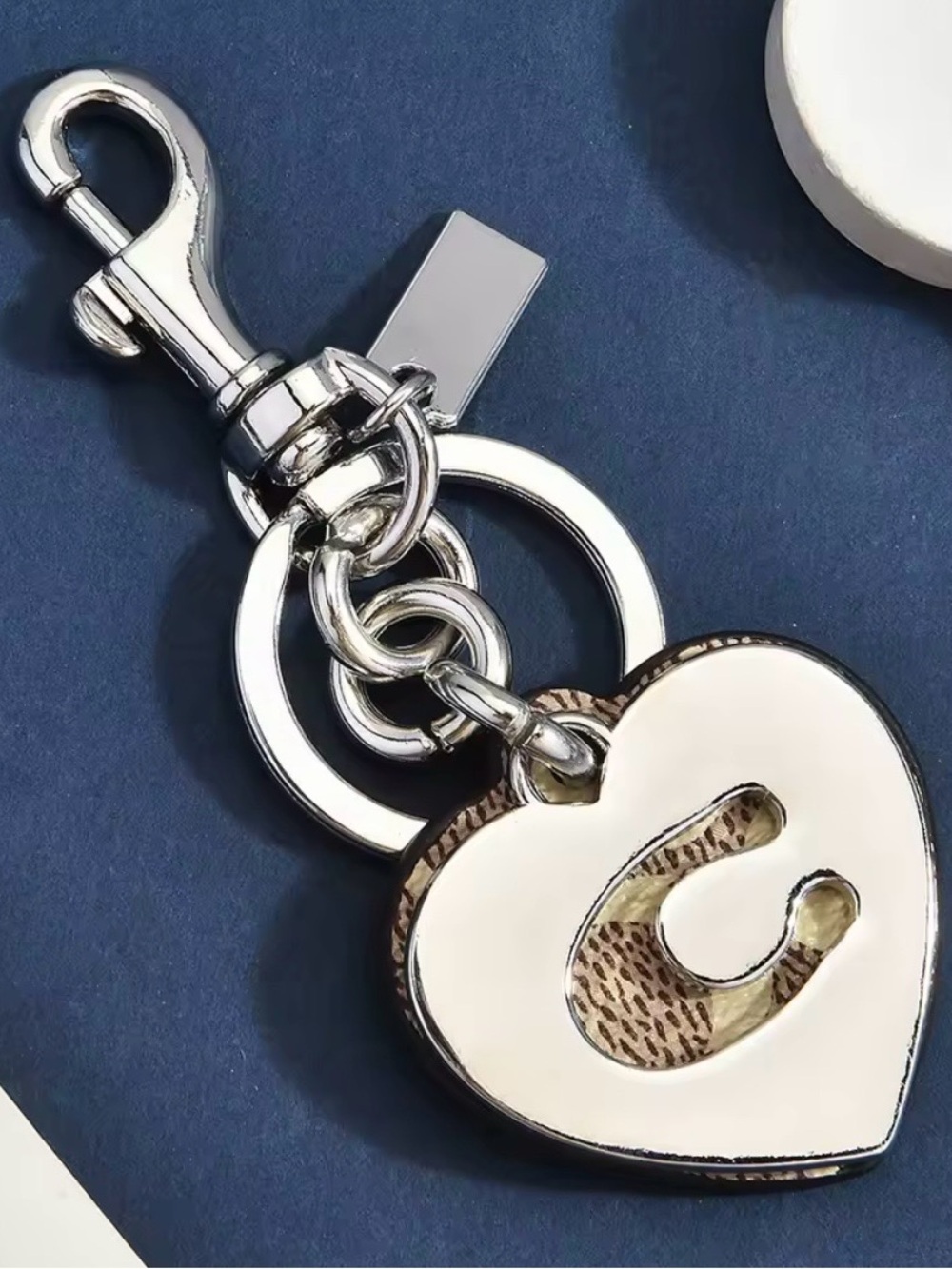 Coach Signature CC Monogram Logo Double Heart Bag Charm Keychain